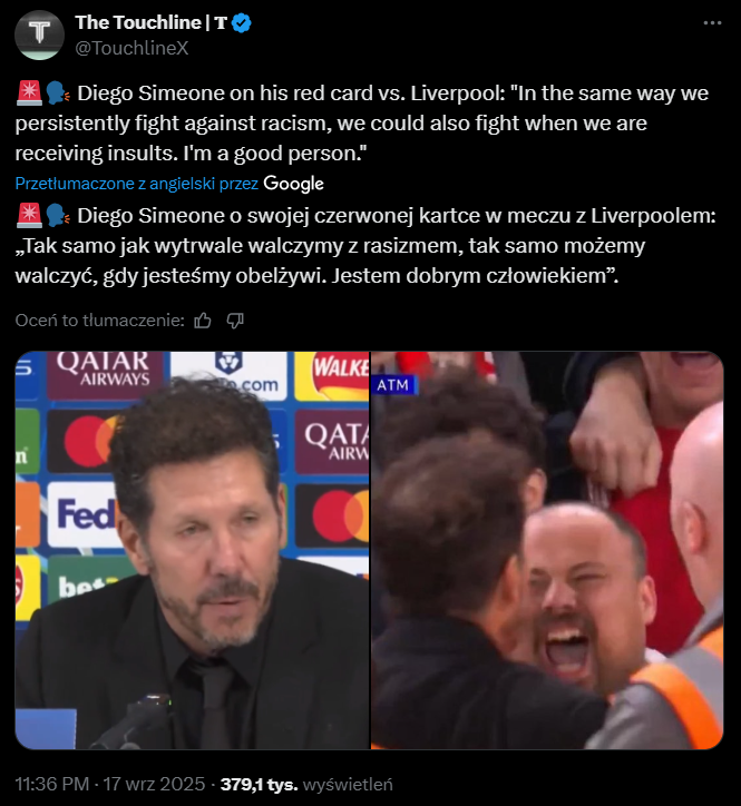 Tak Diego Simeone TŁUMACZY swoje zachowanie po trzecim golu Liverpoolu!